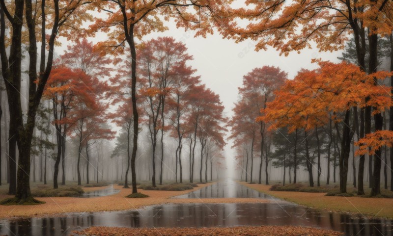 Autumn forest during a rainy day 2